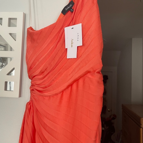 DESIREE PLEATED ONE SHOULDER CUTOUT ASYMMETRICAL MAXI DRESS - TANGERINE - Picture 4 of 4